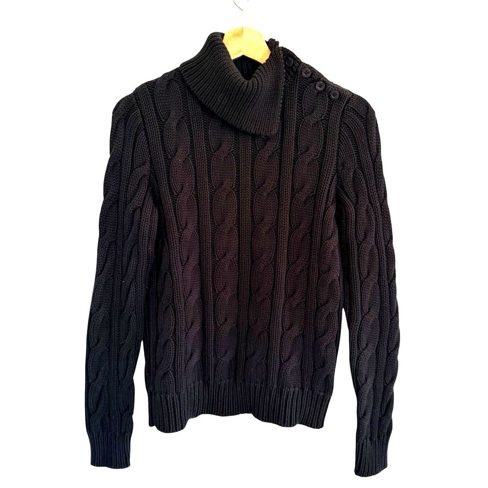 Lauren Ralph Lauren Womens Black Cable Knit Sweater Size M Preppy Old Money